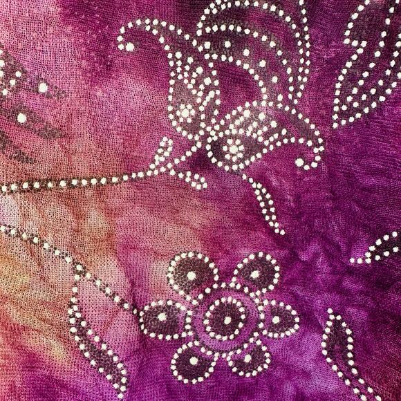 Beliza Y2K Mesh Sheer Embellished Floral Purple Pink Tie Dye Top Size L - Picture 3 of 6